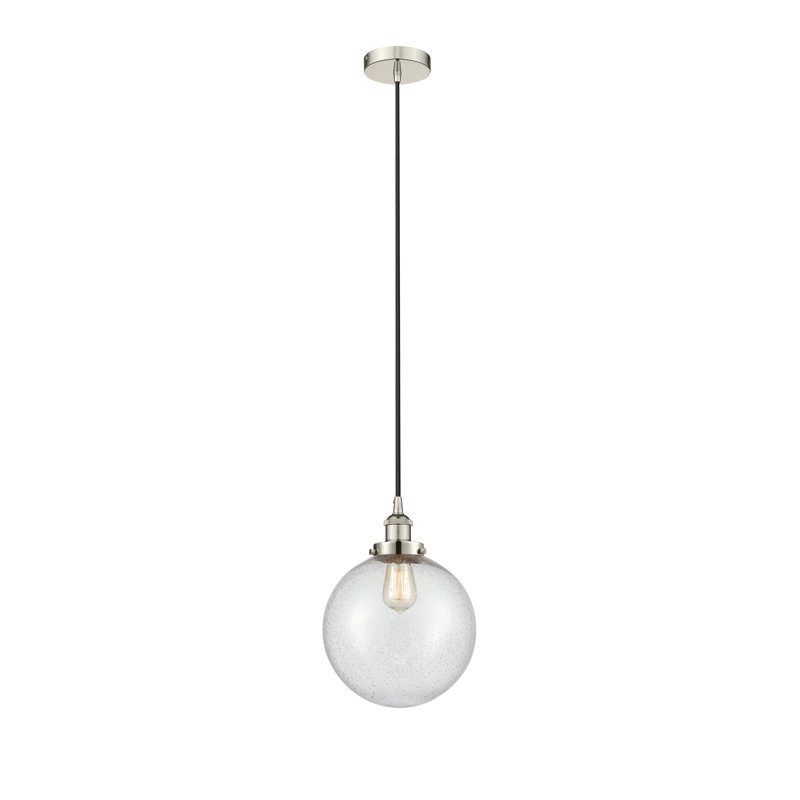 Luminaire suspendu sphère 1 lumière Frederick, Nickel poli, H 13,5 po x l 10 po x P 10 po