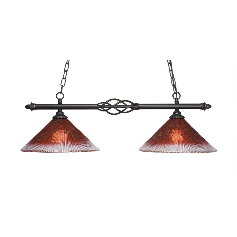 Luminaire pour îlot de cuisine 2 lumières Eleganté, fini granit foncé avec verre cristal framboise 12 po