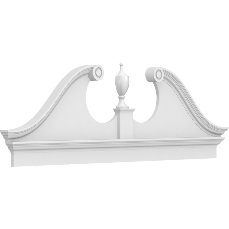 76"W x 25-7/8"H x 2-3/4"P Rams Head Architectural Grade PVC Combination Pediment (Urn Ships Unattached in Box)
