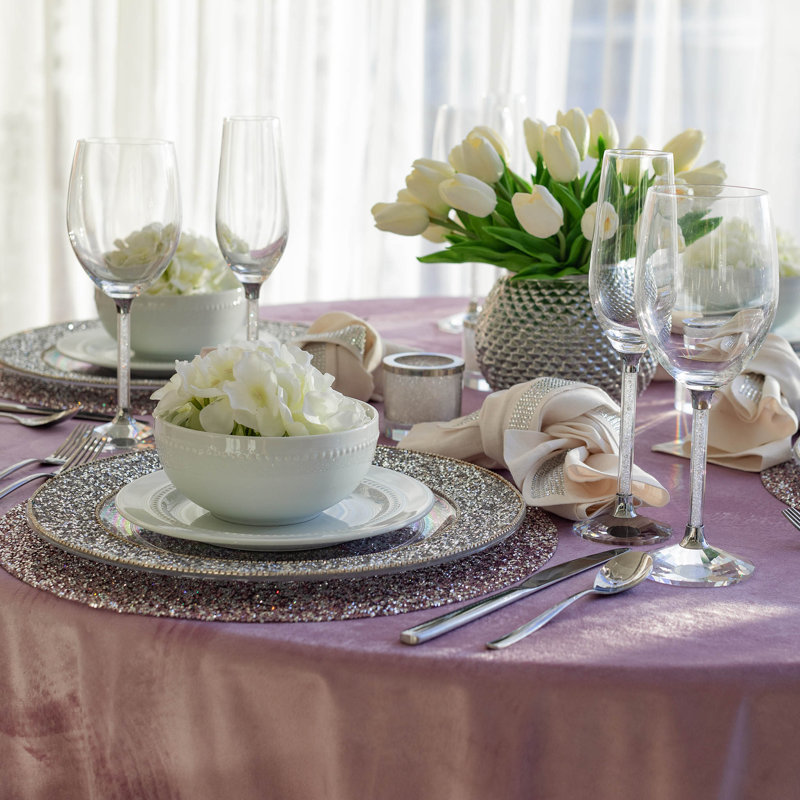 Plat de service lumineux en strass de 13 po Sparkles Home | Décoration de table ronde acrylique en acier inoxydable