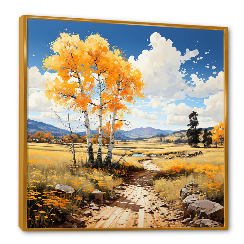«Yellow Aspen Tree Valley», impression d'art mural paysage, H 36 po x l 36 po x P 1,5 po, Cadre flottant doré