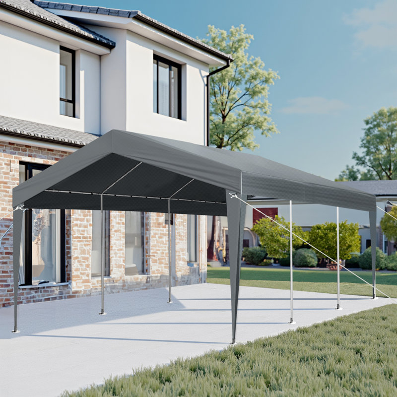 12’ X 20’ Heavy-Duty Dark Grey Carport With Galvanized Steel Frame
