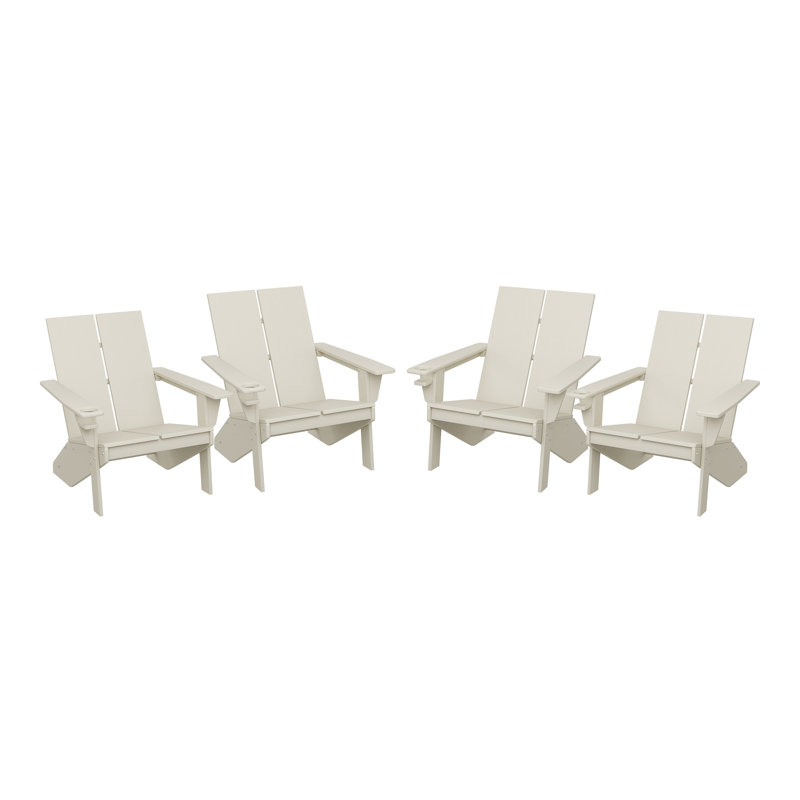 Modern Poly Adirondack Chair (Set Of 4), Black, Beige
