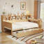 Lit de jour en bois avec tablettes de rangement, tiroirs et bureau d'étude-1709675393-1709675395
