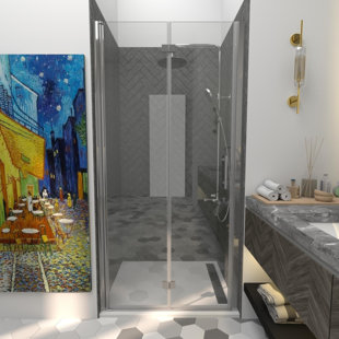KeepTech 36X72" 36-37.5"Wx72"H Frameless Bifold Shower Door,1/4"(6mm) SGCC Clear Tempered Glass,Panel Bifold Swing Shower Doors,Reversible Installation,ANSI Certified,Rollers Style