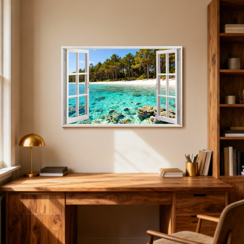 Paysage et nature plage tropicale avec eau claire et poisson, H 24 po x l 36 po