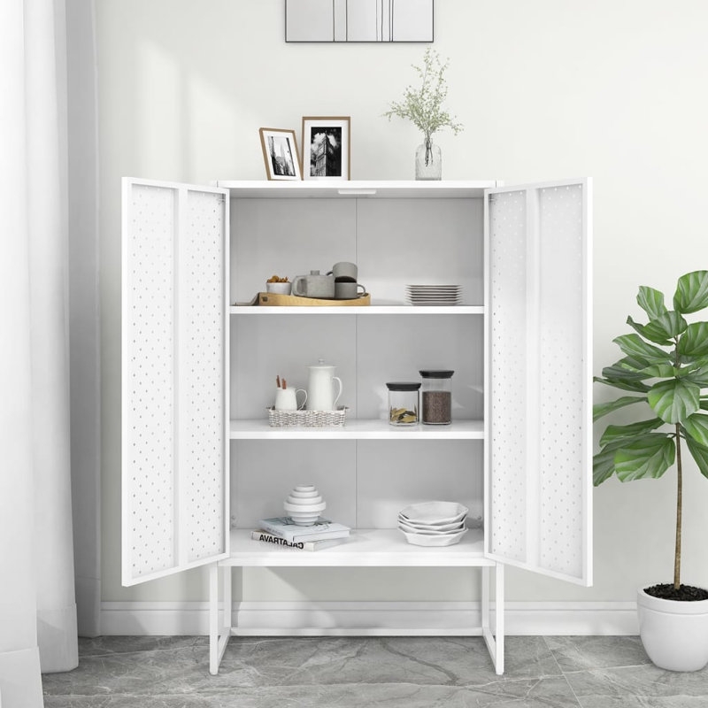 Dayshaun Storage Cabinet Sideboard Cabinet for Entryway Bedroom Office Steel, White
