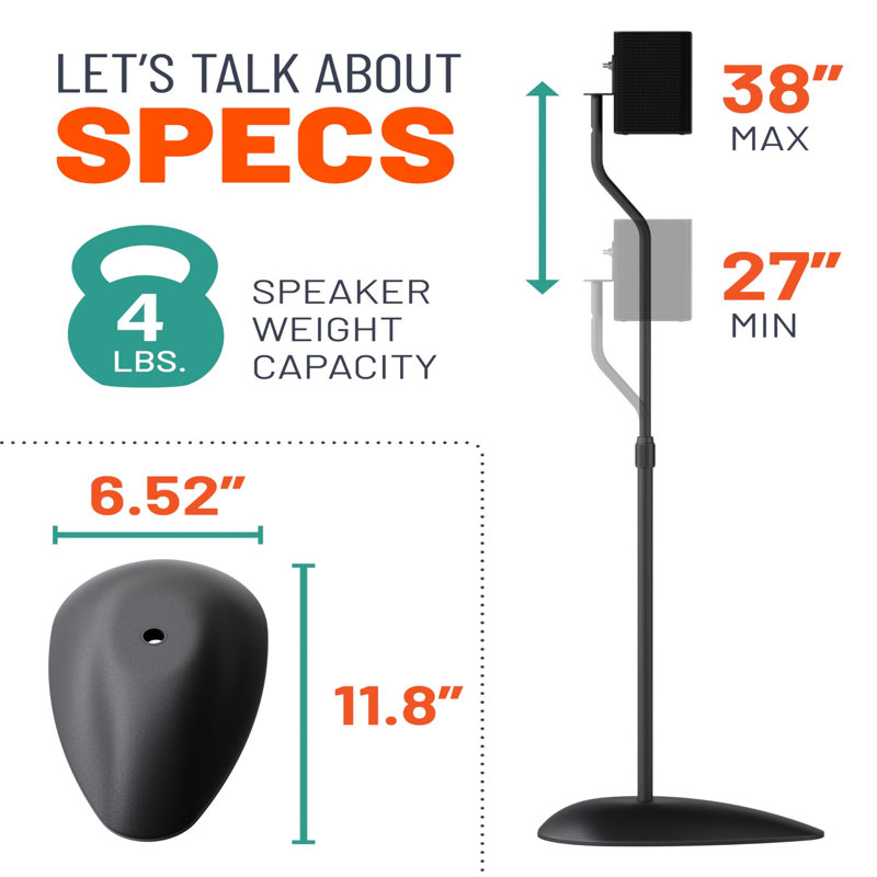 Speaker Stands Pair - Adjustable Height Speaker Stand With Universal Compatibility -- Includes Built-In Cable Management - Great For Surround Sound Setups