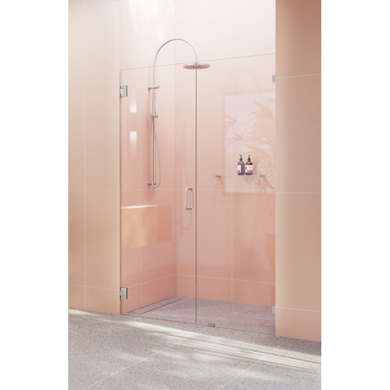 Illume 46.5 in. x 78 in. Fully Frameless Wall Hinge Shower Door, Brushed Nickel