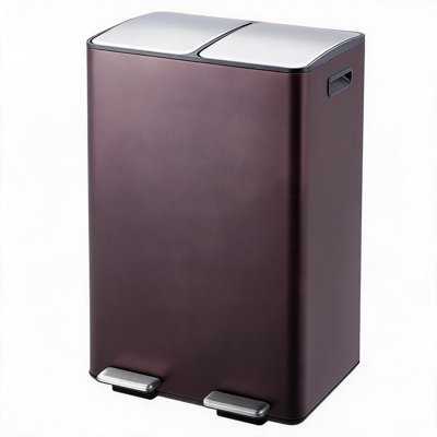 Poubelle et poubelle à double compartiment 16 gallons - Acier inoxydable, pédale, seaux intérieurs amovibles, couvercle à fermeture en douceur - cuisine, maison, bureau, salon - brun