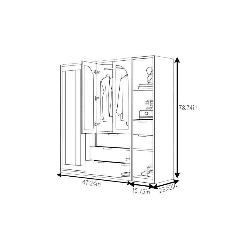 Retro Simple Push Pull Wardrobe,  78.74" H x 62.99" W x 23.62" D