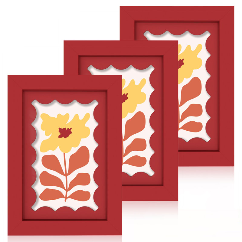 3 cadres photo 4 x 6 avec WavyMat, Red, H 6,8 po x l 4,8 po