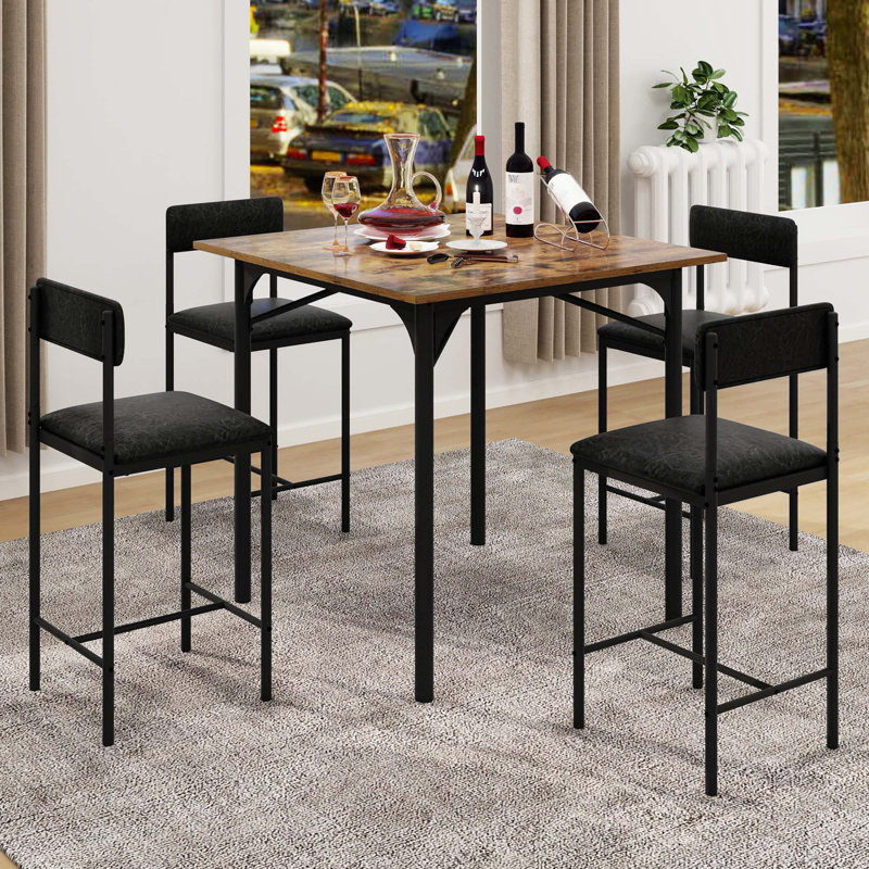 Industrial Brown and Black 5-Piece Pub Dining Set with Barstools