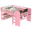 Lit mezzanine double avec bureau, tableau noir et tiroirs multi-rangements, lit mezzanine bas en bois massif, sans sommier, rose-809458109-809458082