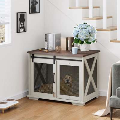 Mobilier pour cage de chien avec porte de grange coulissante