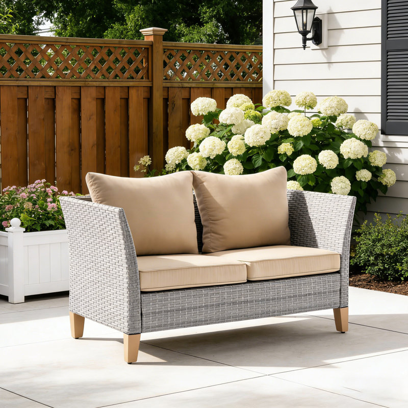 HDPE Wicker Patio Loveseat With Cushion