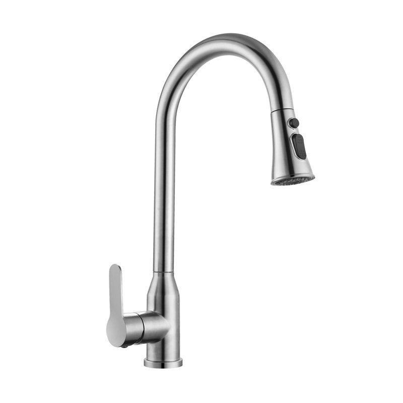 High Radian Single Handle Stainless Steel Brushed Nickel Kitchen Faucet With Pull-Down Spray, 360 ° Rotation