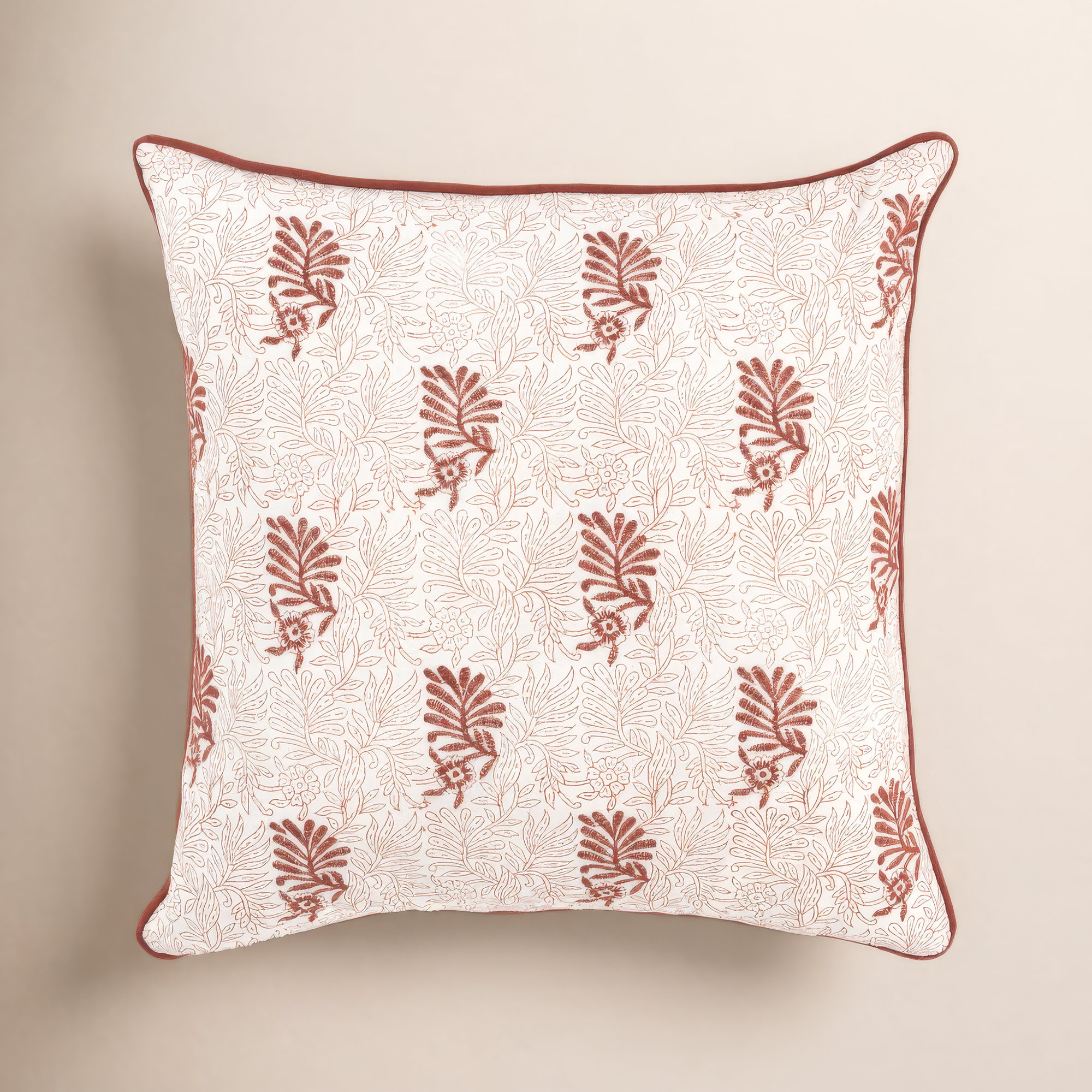 Betania Embroidered Cotton Throw Pillow, Terracotta