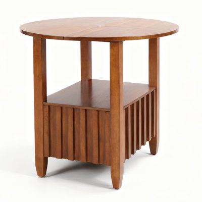 Rowen Mid-Century Solid Wood Round Dining Table With Storage Shelf