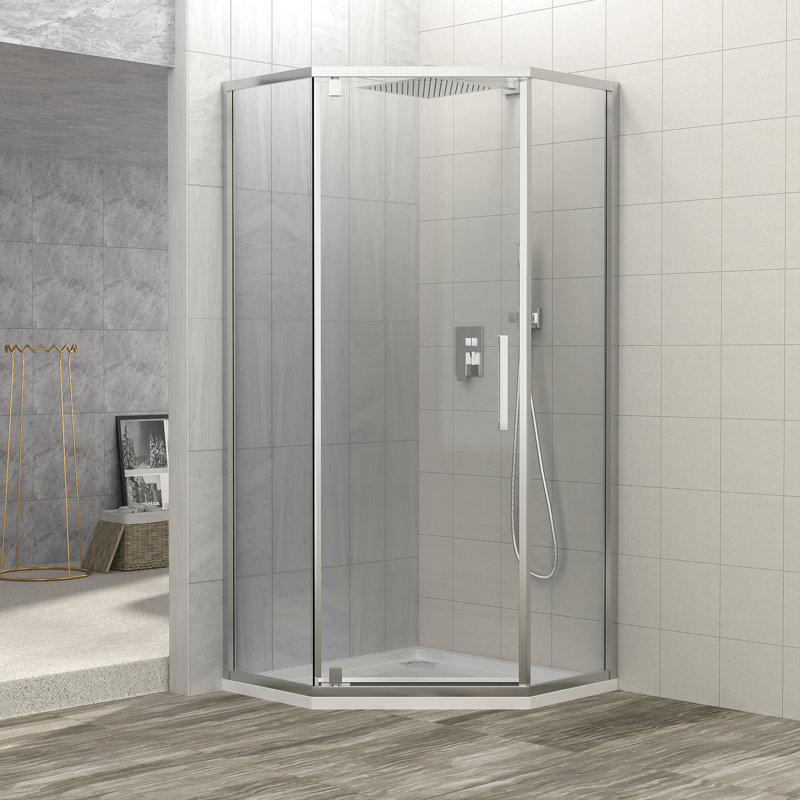 Cabine de douche semi-rigide en verre trempé de 34 1/8 po x 72 po avec finition en verre trempé de 72 po, Acier Inoxydable