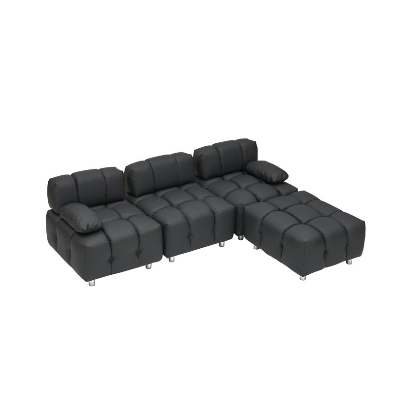 Mazelynn Upholstered L-Shaped Sectional, Black Fabric