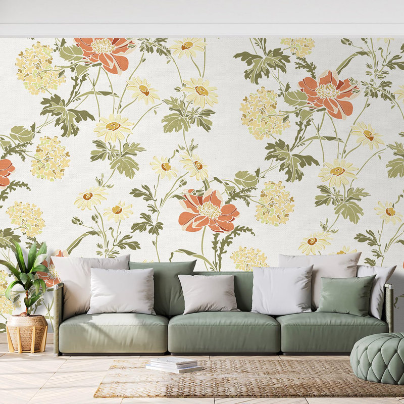 Motif floral rétro, L 120 po x l 120 po