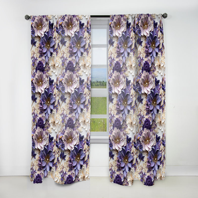 Purple Persian Paisleys II - Glam Curtain - Velvet Room Darkening - 1 Panel, 52" W x 108" L