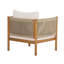 Fauteuil club d'extérieur avec structure en bois d'acacia d'aspect teck, panneaux de corde beige et coussins crème