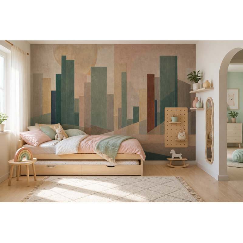 Décoration murale amovible Mid Mid Century, 100 po x 96 po, Peler et coller