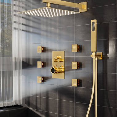 Bathroom Rainfall Shower Mixer Faucet Dual Handle Brass Black Shower Set  Faucet Wall Mount Rainfall Shower Mixer Tap