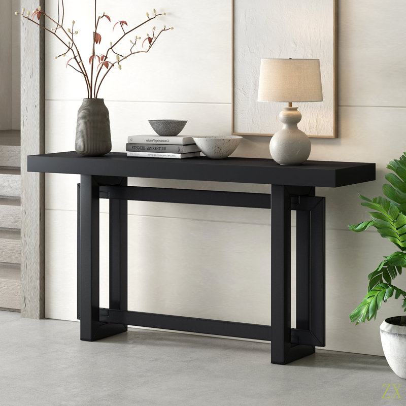 59.1'' Painted Entryway Table With Pine Veneer,Unique Triple Recgle Design Console Table With Thick Pine Wood Legs,Extra Long Sofa Table Versatile For Hallway, Living Room,Kitchen
