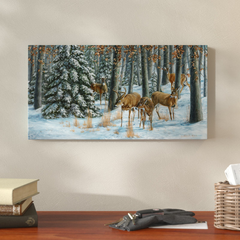 « winter gathering », reproduction de peinture à l’acrylique sur toile tendue, H 12 po x l 24 po x P 2 po