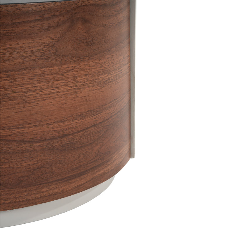 Table d'appoint ronde avec tiroirs en bois courbés et plateau brillant, table d'appoint de rangement moderne, beige