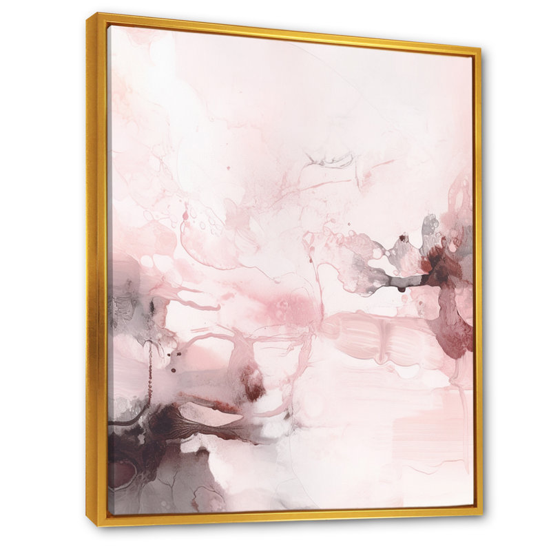 «Pink Delicate Abstract Marble V», reproduction d'art sur toile abstraite, H 40 po x l 30 po x P 1,5 po, Cadre flottant doré