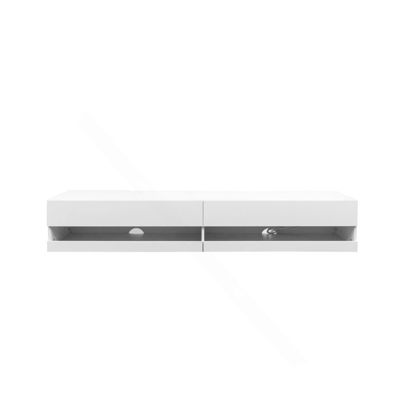 Meuble télé 180 po flottant 180 po avec 20 DEL de couleur et une station de charge, parfait pour les espaces modernes, Blanc