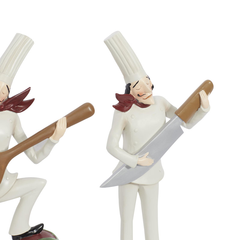 White Polystone Chef Decorative Sculpture with Musical Instruments, 3 Set of 14"H, 8"W