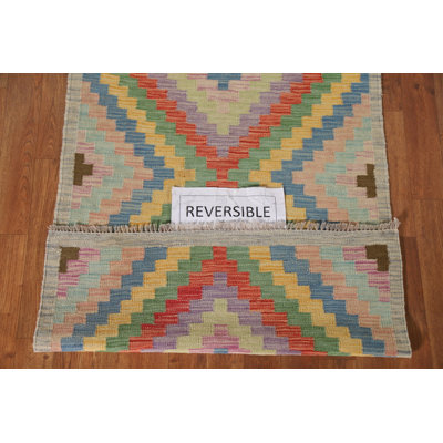 Geometric Wool Kilim Oriental Foyer Rug 3x4
