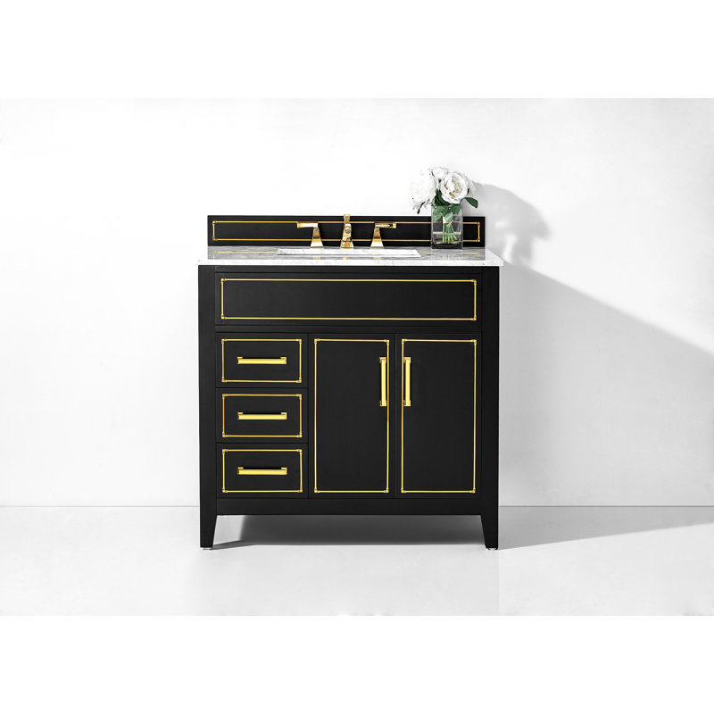 Ensemble de meuble-lavabo simple 36 po Aspen, Noir onyx, Doré