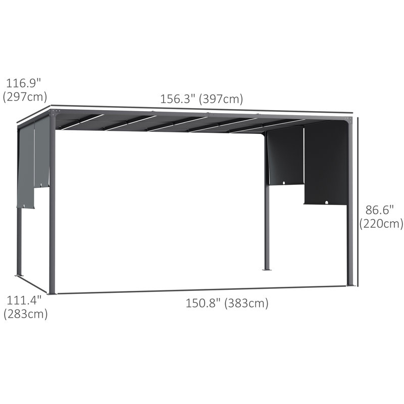 10 pi. L 13 pi. D Pergola en acier avec auvent