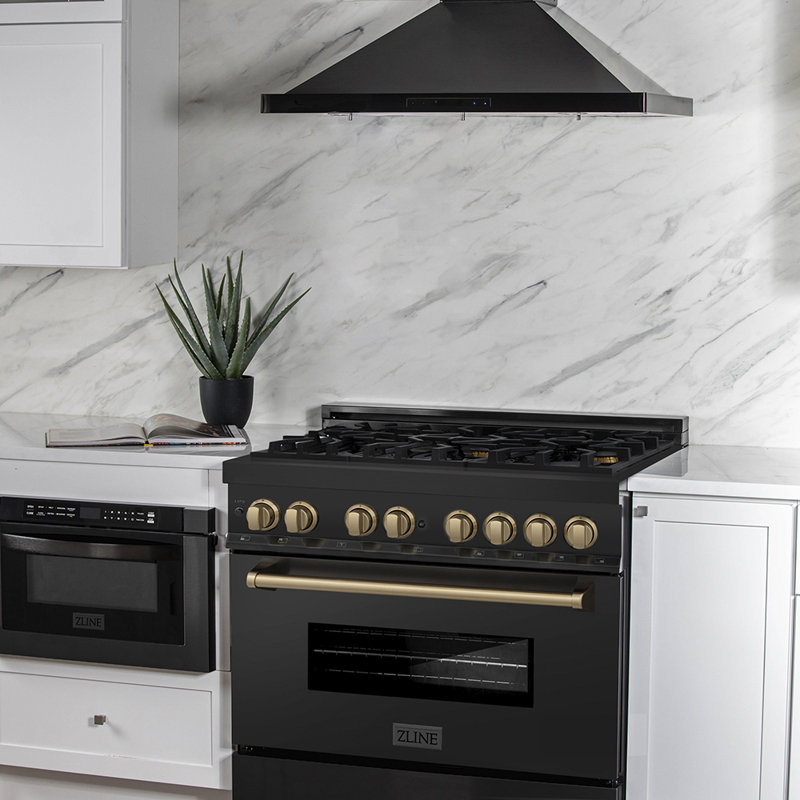ZLINE Autograph 36" Legacy Dual Fuel Range, Champagne Bronze/Black Stainless Steel