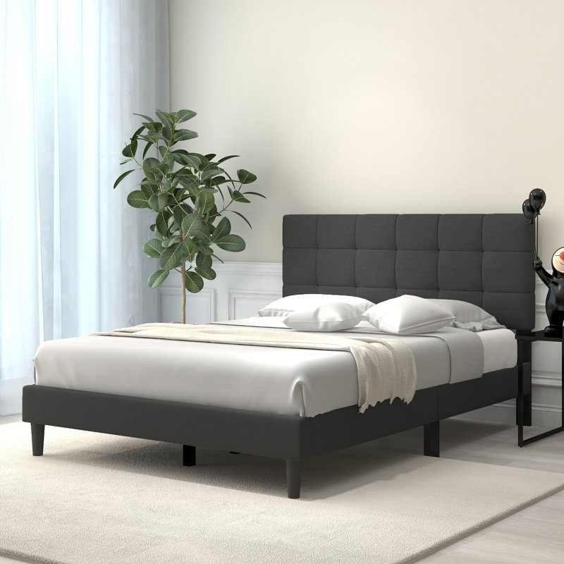 Upholstered Platform Bed, Dark Gray, Full