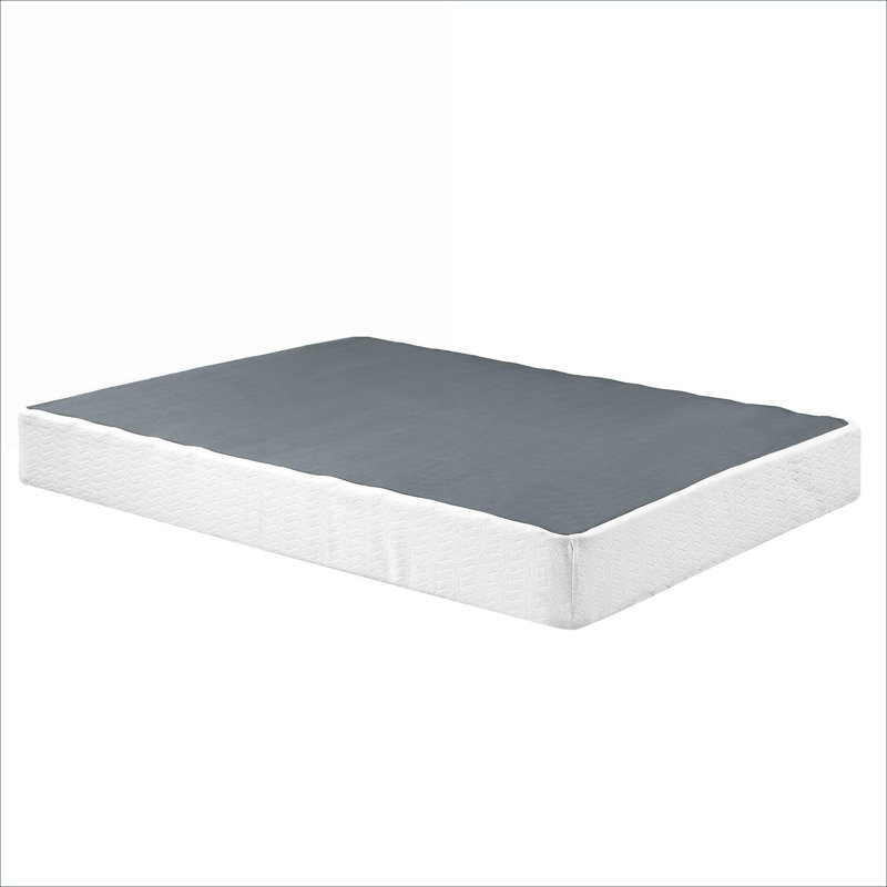 Sommier classique en métal noir classique, base de lit double avec housse en tissu texturé pour matelas standards
