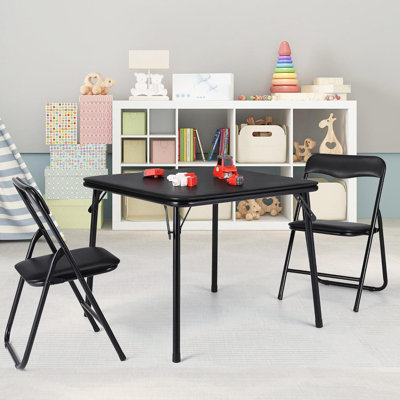 Steel Folding Table with Padded Leather Chairs, Comfortable Cushions, Sturdy Frame, Compact for Eating, Studying, Games