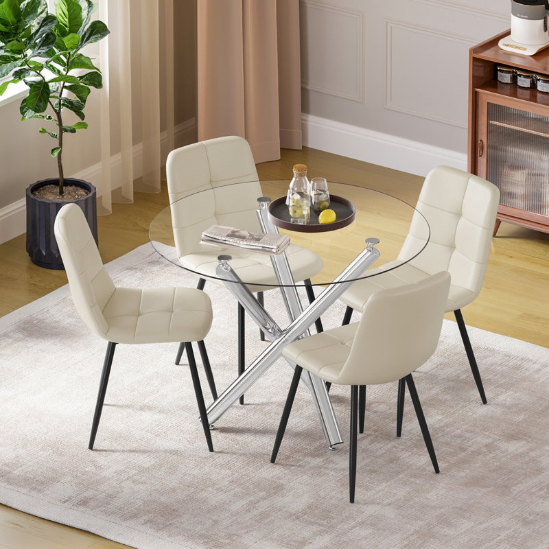 Canvar 4 - Person Dining Set, Beige, Silver