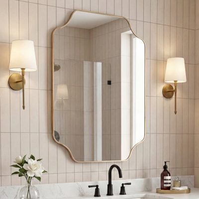 Alora 24 in. W x 36 in. H Medium Scalloped Rectangular Metal Framed Wall Mounted Mirror, Gold