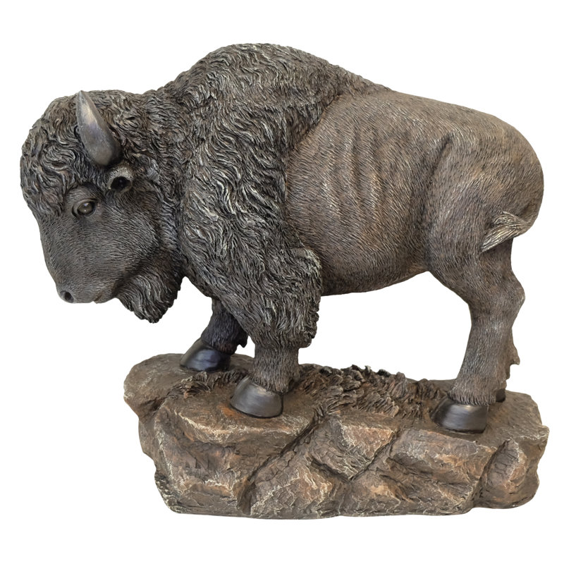 Polyresin North American Buffalo Bison on Rock Country Rustic Freestanding Tabletop Figurine, Brown
