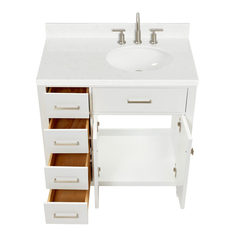 8_ARIEL Bristol 42 Single Sink Bathroom Vanity with Carrara White Quartz, 36", Oval, White