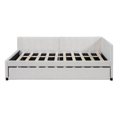 Full Size Upholstered Daybed With Trundle Sofa Bed Frame No Box Spring Needed, Linen Fabric by Latitude Run