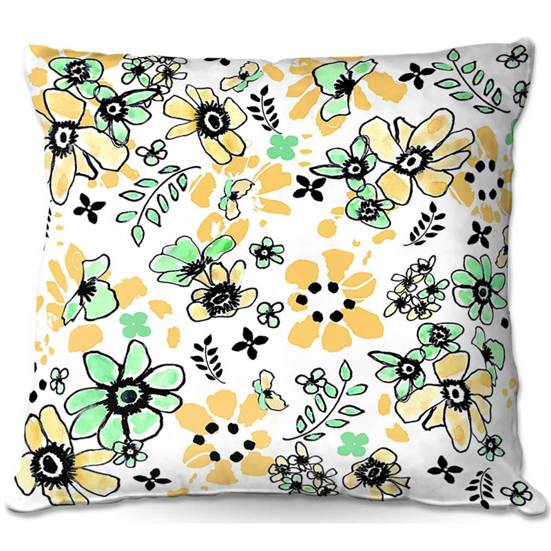 Floral Reversible Throw Pillow, 18" x 18", Gray/Yellow