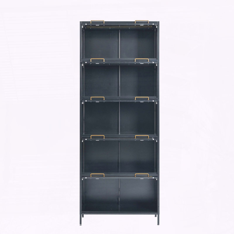 Vitrine en fer avec lumières DEL et portes en verre rabattables, Black